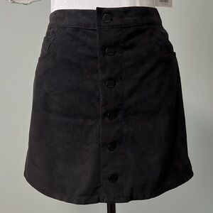 Express Black High Waisted Button Front Faux Suede Mini Skirt Size 2